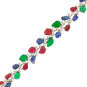 Platinum, Carved Sapphire, Ruby and Emerald and Diamond 'Tutti Frutti' Bracelet