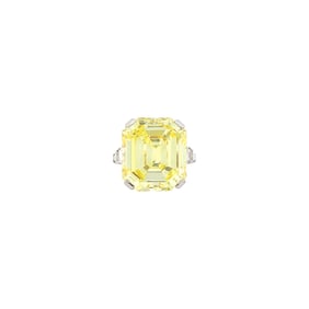 Platinum, Fancy Intense Yellow Diamond and Diamond Ring
