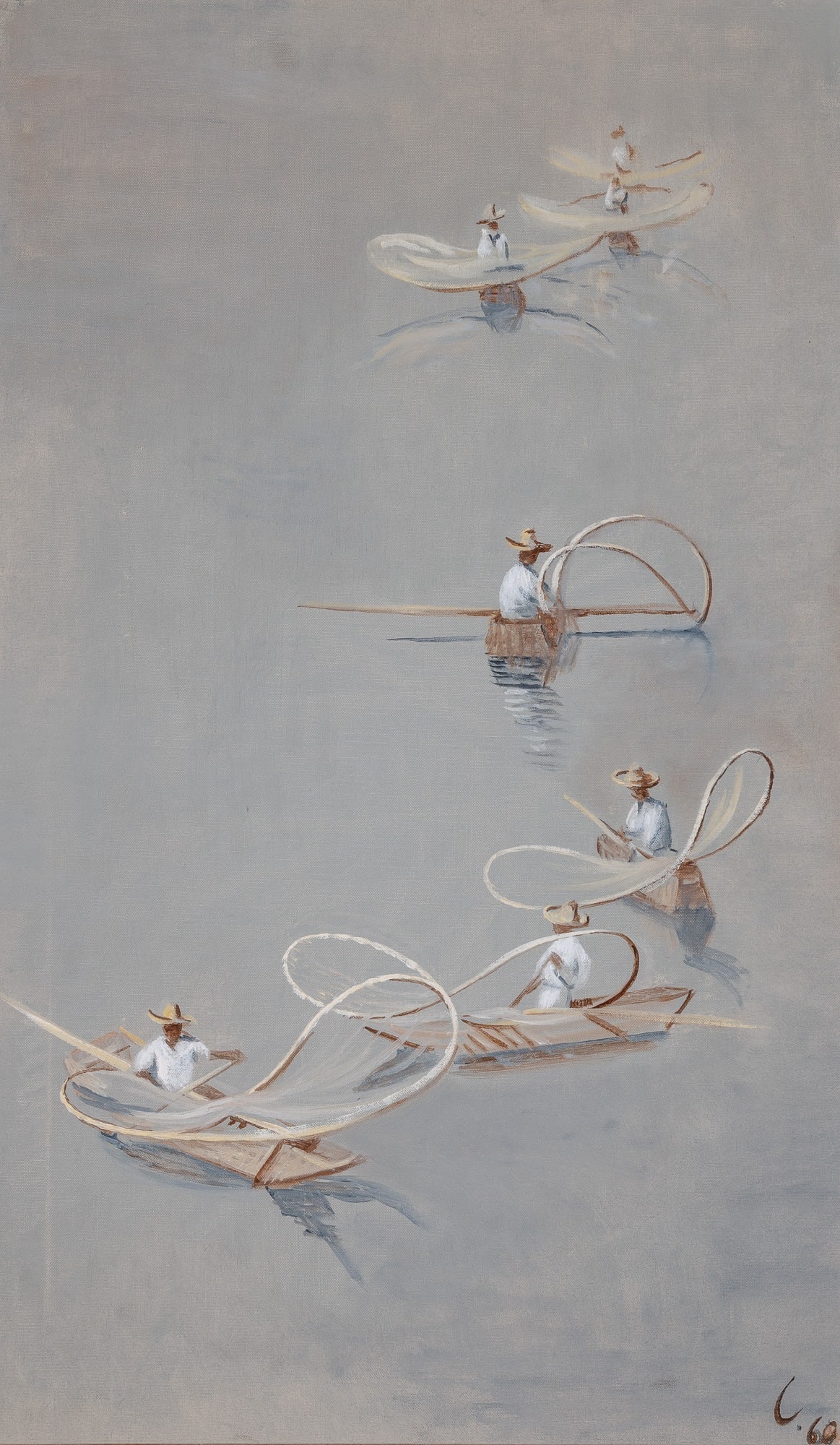 Leonid Berman: Estate / Collection: The Collection of Joanne B. Breyer Russian, 1896 - 1976 Winglike Nets, 1960Signed L 60 (lr)Oil on canvas 30 x 18 inches (76.2 x 45.7cm) Provenance: Durlacher Brothers, New Yo