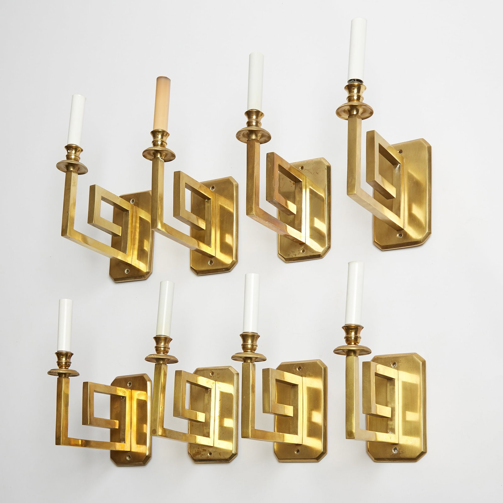 Set of Eight Art Deco Style Brass Single-Light Wall Sconces 20th Century (1 of 3)