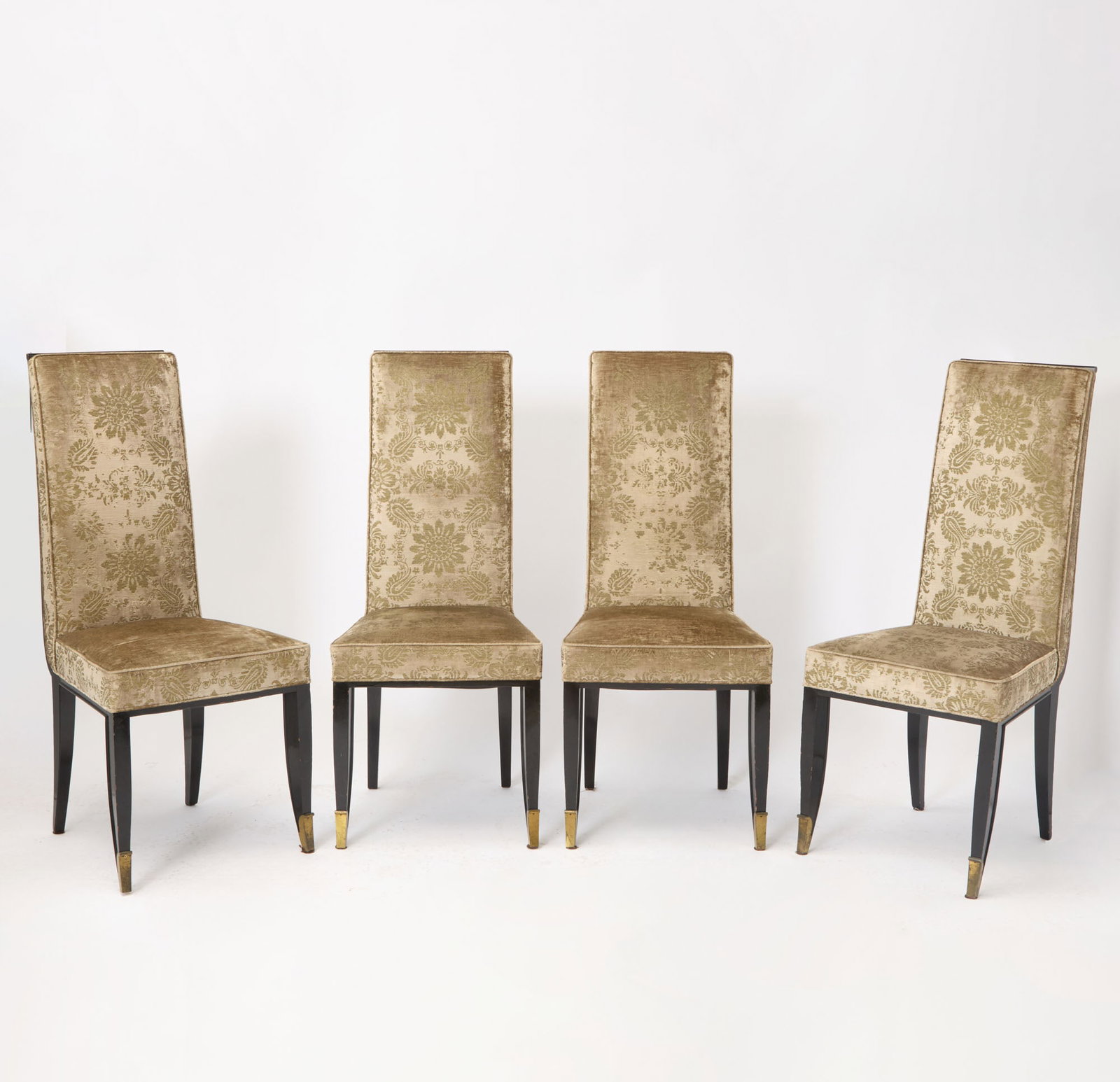 Set of Four Jean Pascaud Upholstered Black Lacquered Side Chairs (1 of 6)