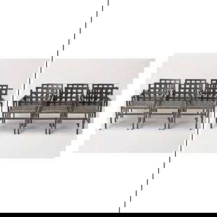 Set of Twelve Ward Bennett Dining Armchairs For Brickel Associates, late 20th century: Height of back 31 inches, height of seat 16 inches, width 21 inches, depth 23 inches. Qty: (12)