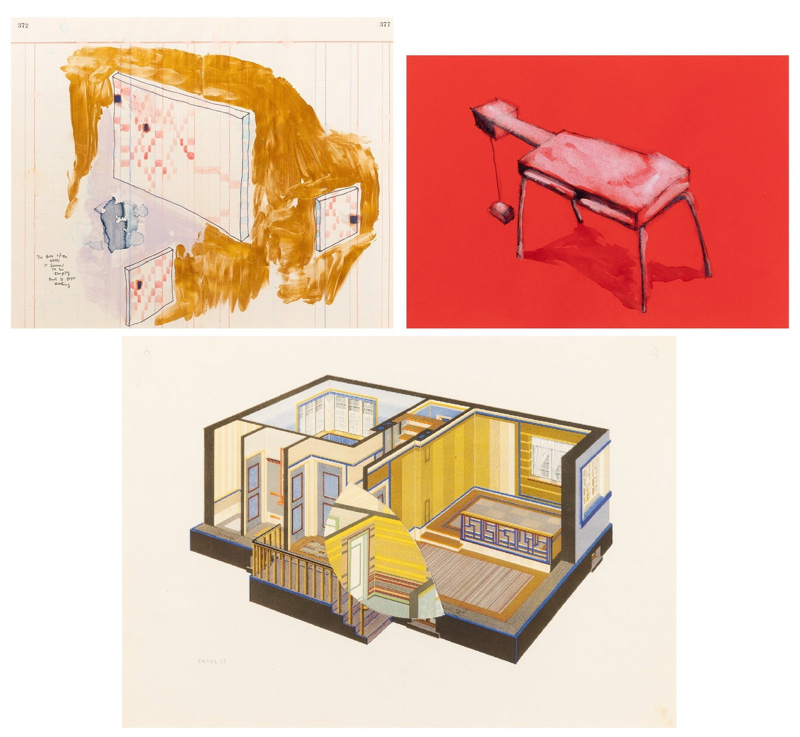 Diango Hernández: Cuban, b. 1970 (i) The Box of Walls it Seems to be Empty but is Just Waiting, 2006 Ink and acrylic on found ledger paper 13 3/4 x 17 inches (34.9 x 43.2 cm) (ii) Untitled, 2005 Acryli