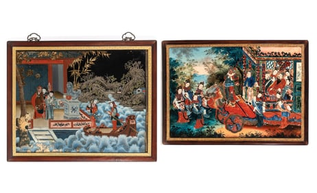 Two Chinese Reverse Glass Paintings 19th Century