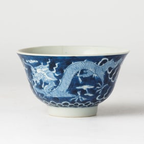 A Chinese Blue and White Porcelain Teacup Kangxi Mark, but Later