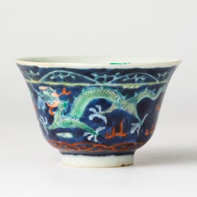 A Chinese 'Doucai' Porcelain Teacup Kangxi Mark, but Later