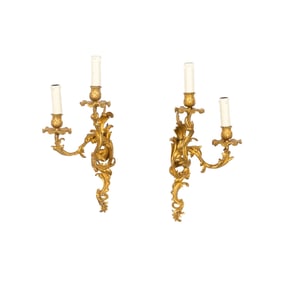 Pair of Louis XV Style Gilt-Metal Two-Light Sconces