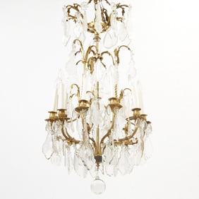 Louis XV Style Gilt-Bronze and Cut-Glass Twelve-Light Chandelier