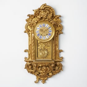 Louis XV Style Giltwood Cartel Clock