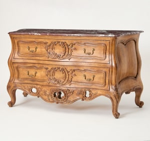 Louis XV Style Fruitwood Commode with Rouge Marble Top Late 20th Century