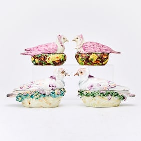 Pair of Staffordshire Pottery Boxes Together with a Pair of Similar Staffordshire Pottery Nesting