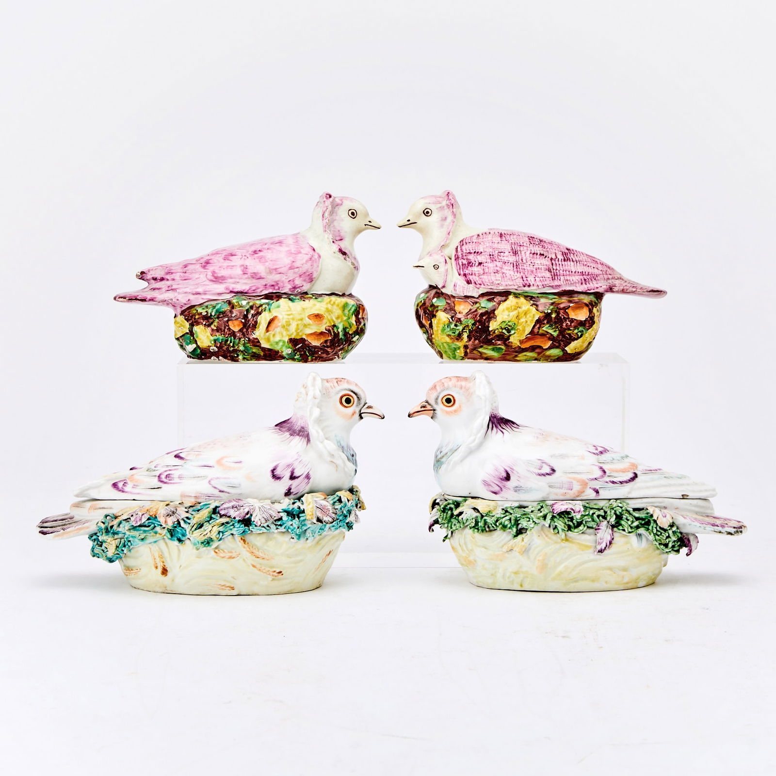 Pair of Staffordshire Pottery Boxes Together with a Pair of Similar Staffordshire Pottery Nesting (1 of 5)