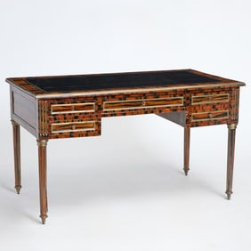 Louis XVI Style Faux Grain Painted Leather Top Bureau Plat