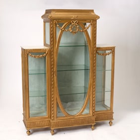 Louis XVI Style Giltwood Marble Top Vitrine