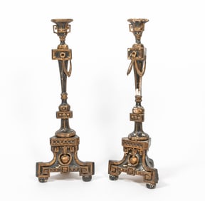 Pair of Louis XVI style Painted and Gilt Wood Stands