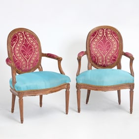Pair of Italian Louis XVI Walnut Armchairs