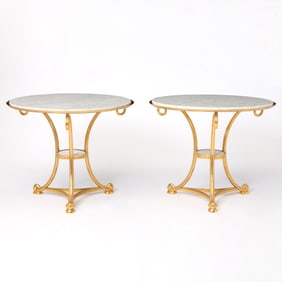 Pair of French Gilt-Bronze and Marble Gueridons