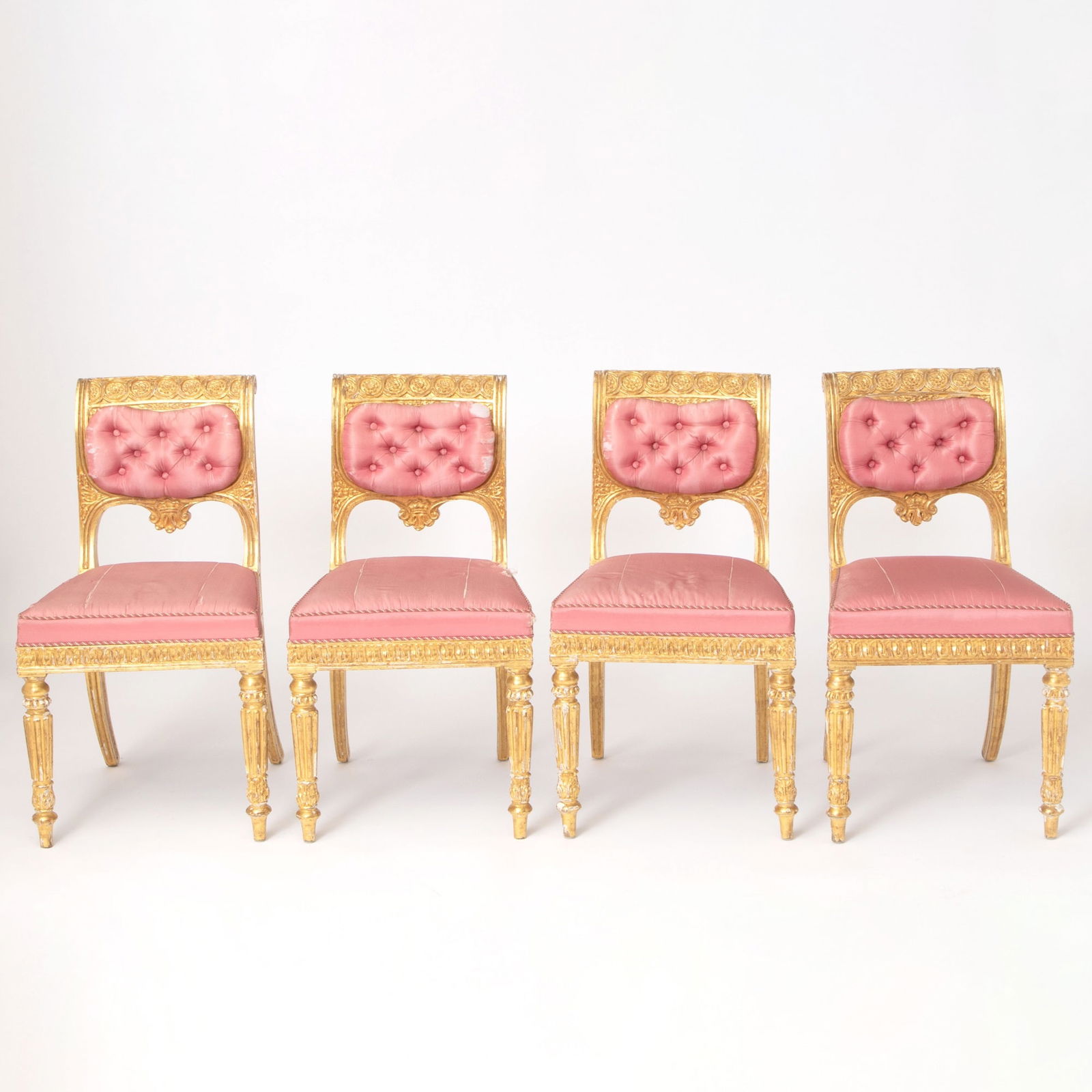 Set of Four Louis Philippe Upholstered Giltwood Side Chairs (1 of 4)