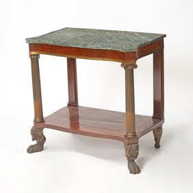 Empire Brass Inlaid Mahogany Console Table
