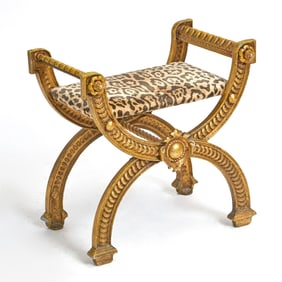 Continental Painted and Parcel Gilt-Metal Bench