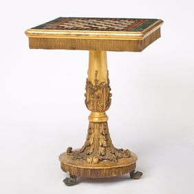 Continental Carved Giltwood and Pietra Dura Games Table
