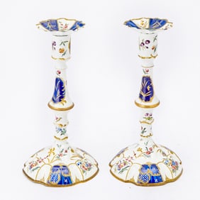 Pair of Staffordshire Enamel Candlesticks Circa 1770