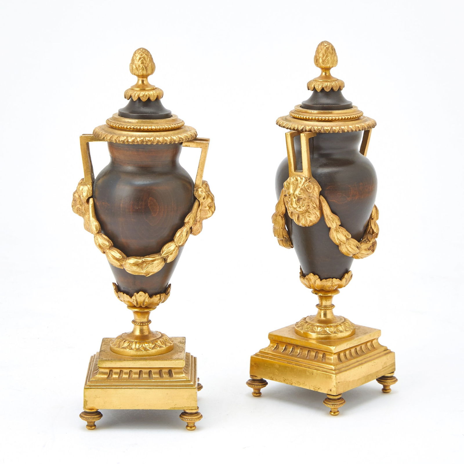Pair of Empire Style Brass Mounted Wood Cassolettes (1 of 5)