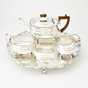 English Sterling Silver Tea Service and Tray Charles Stuart Harris, London, 1914