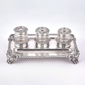 George III Sterling Silver Inkstand Wilmot & Rogers, Birmingham, 1821