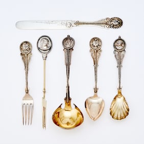 Group of Wood & Hughes Silver "Medallion" Pattern Flatware 1860s