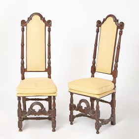 Pair of William & Mary Upholstered Walnut Chairs