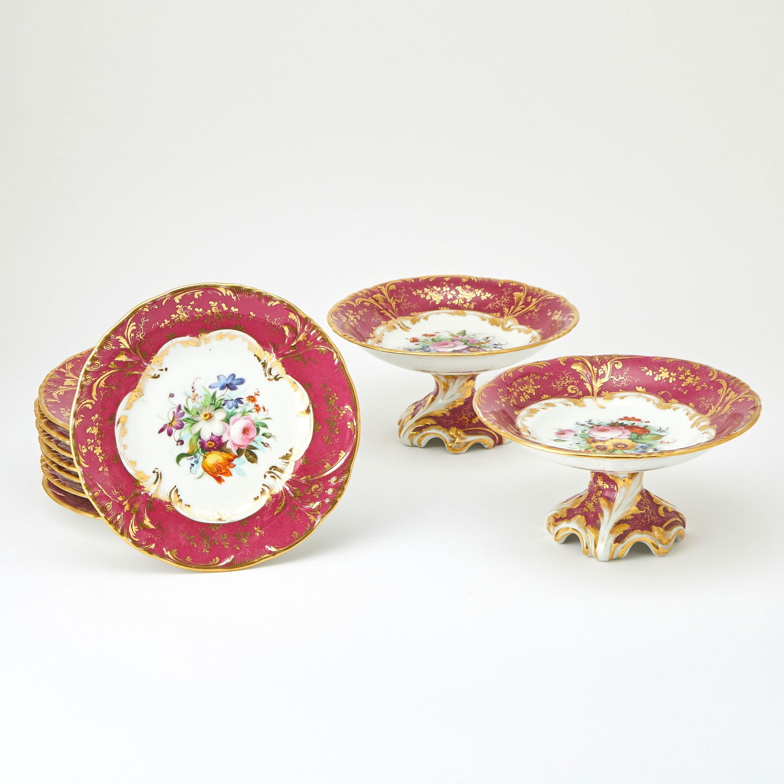 English Porcelain Floral Decorated Partial Dessert Service (1 of 3)