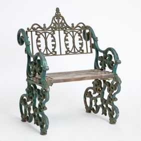 Wrought Iron and Wood Slat Bench