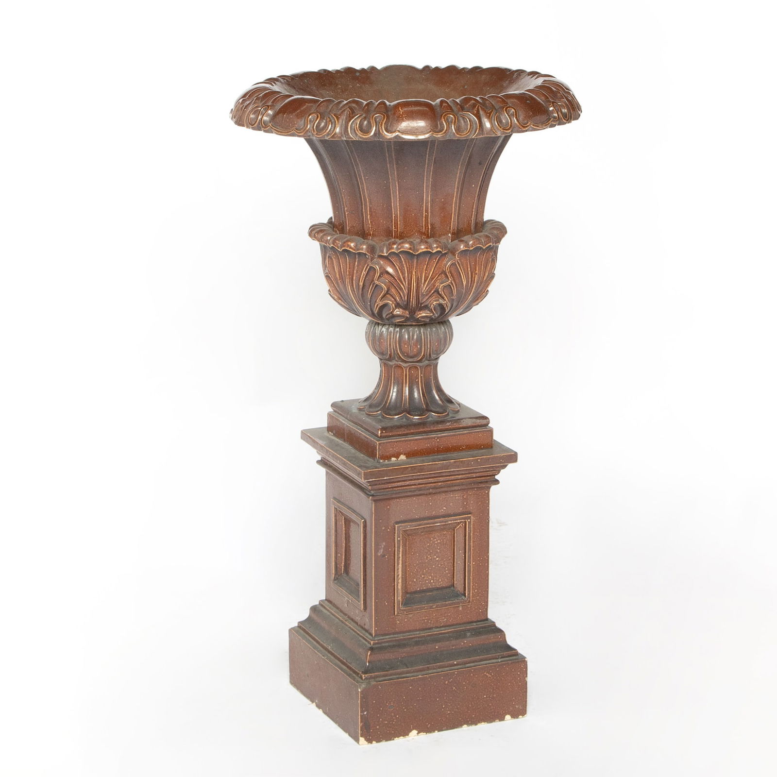 American Sewer Tile Pottery Garden Urn and Pedestal (1 of 2)