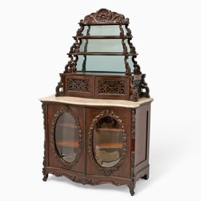 American Rococo Revival Carved and Laminated Rosewood and Mirrored Buffet Attributed to J. & J.W.