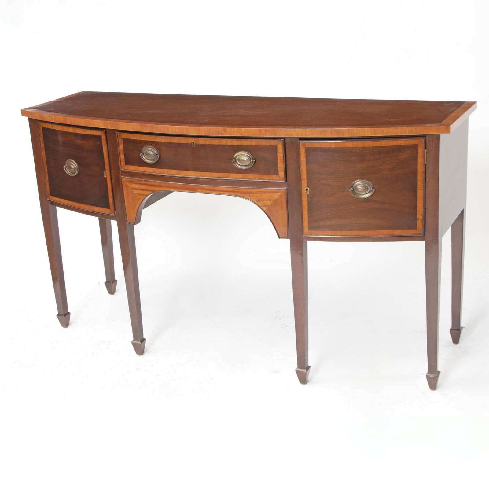 George III Style Satinwood Banded Mahogany Bowfront Sideboard (1 of 2)