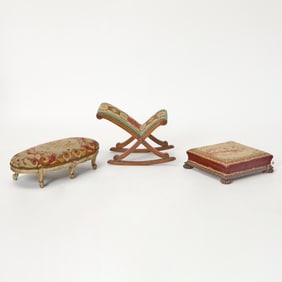 Three Needlework Upholstered Footstools