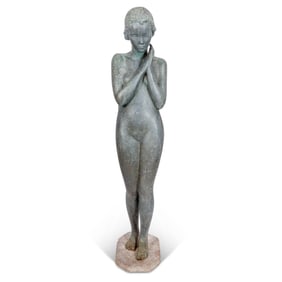 American School Patinated Bronze Statue of a Young Woman 20th Century