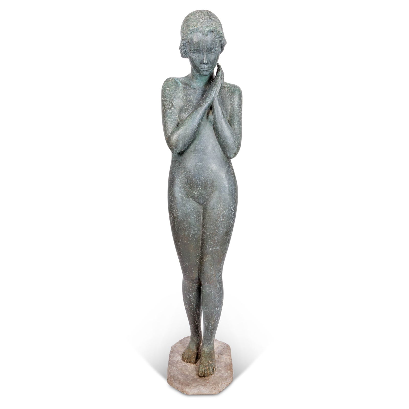 American School Patinated Bronze Statue of a Young Woman 20th Century (1 of 4)