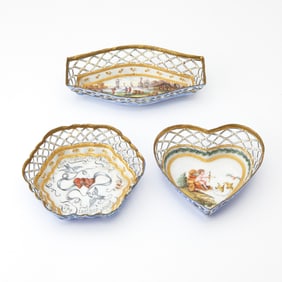 Group of Three Battersea Enamel Pierced Dishes Late 18th century