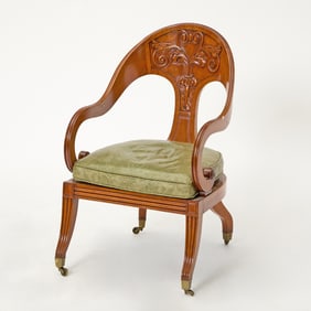 Regency Mahogany Armchair with Green Leather Cushion