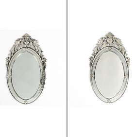 Pair of Oval Venetian Engraved Mirrors
