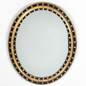 Irish Regency Oval Gilt and Ebonized Jeweled Mirror 19th Century