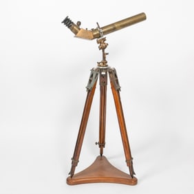 W. Ottaway & Co. Brass Power Telescope on a Tripod Wood Stand
