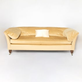 Upholstered Sofa with Carved Mahogany Legs