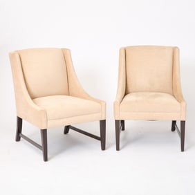 Pair of Upholstered Walnut Accent Chairs