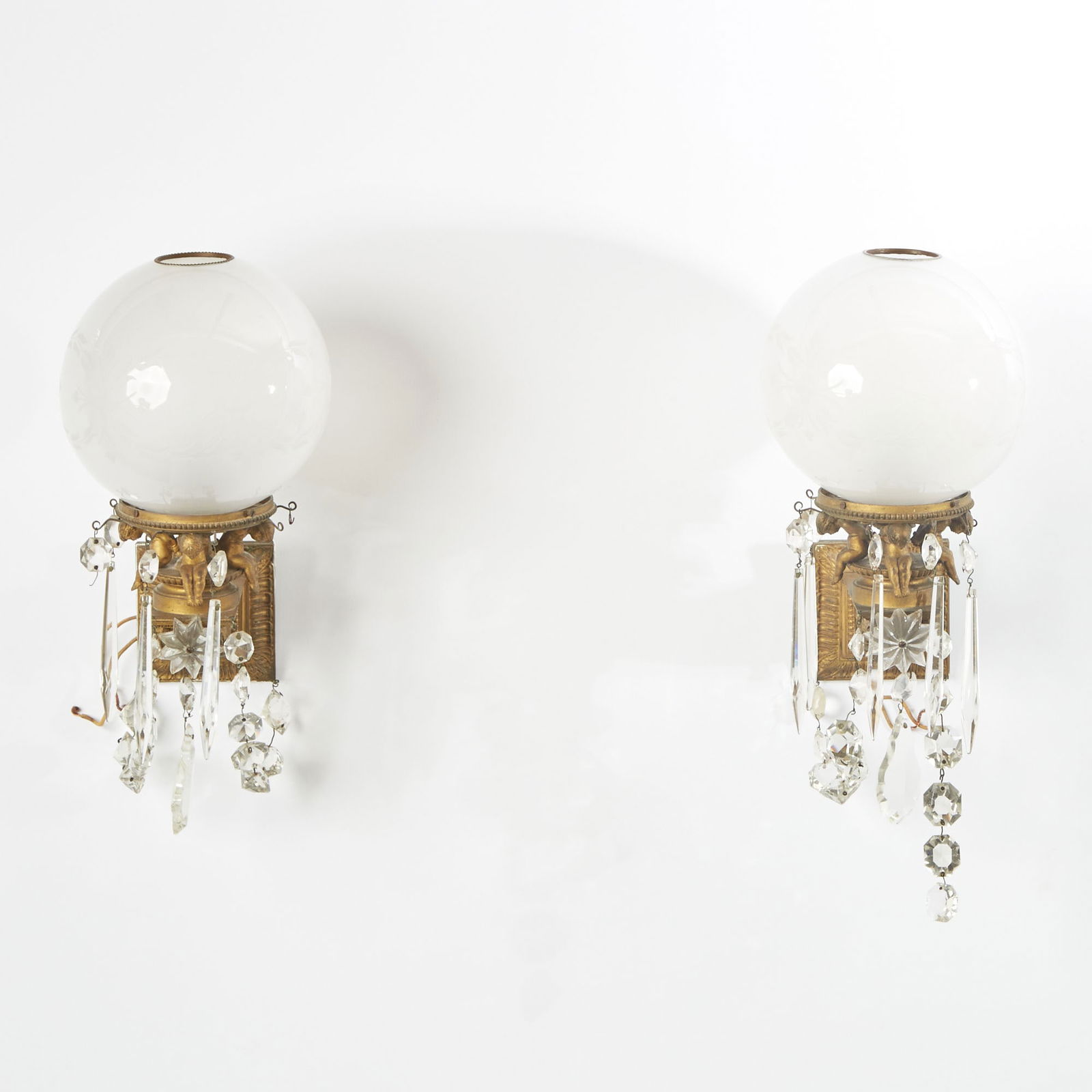 Pair of Victorian Bronze and Glass Wall Sconces (1 of 4)