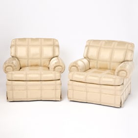 Pair of Brunschwig & Fils Silk Upholstered Club Chairs