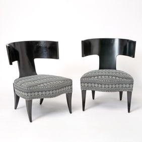 Pair of Donghia Upholstered Dark Stained Wood Klismos Chairs Late 20th century