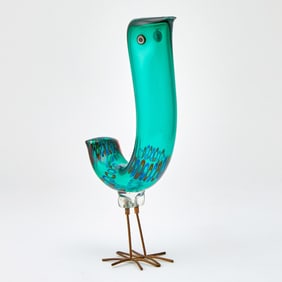 Alessandro Pianon for Vetreria Vistosi Mid-Century Modern Blown Glass and Copper Pulcino Bird 1960s